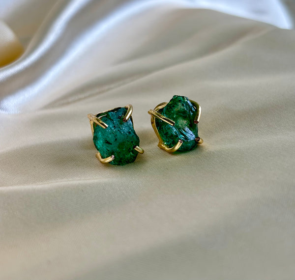 Green Amethyst Quartz Brass Studs