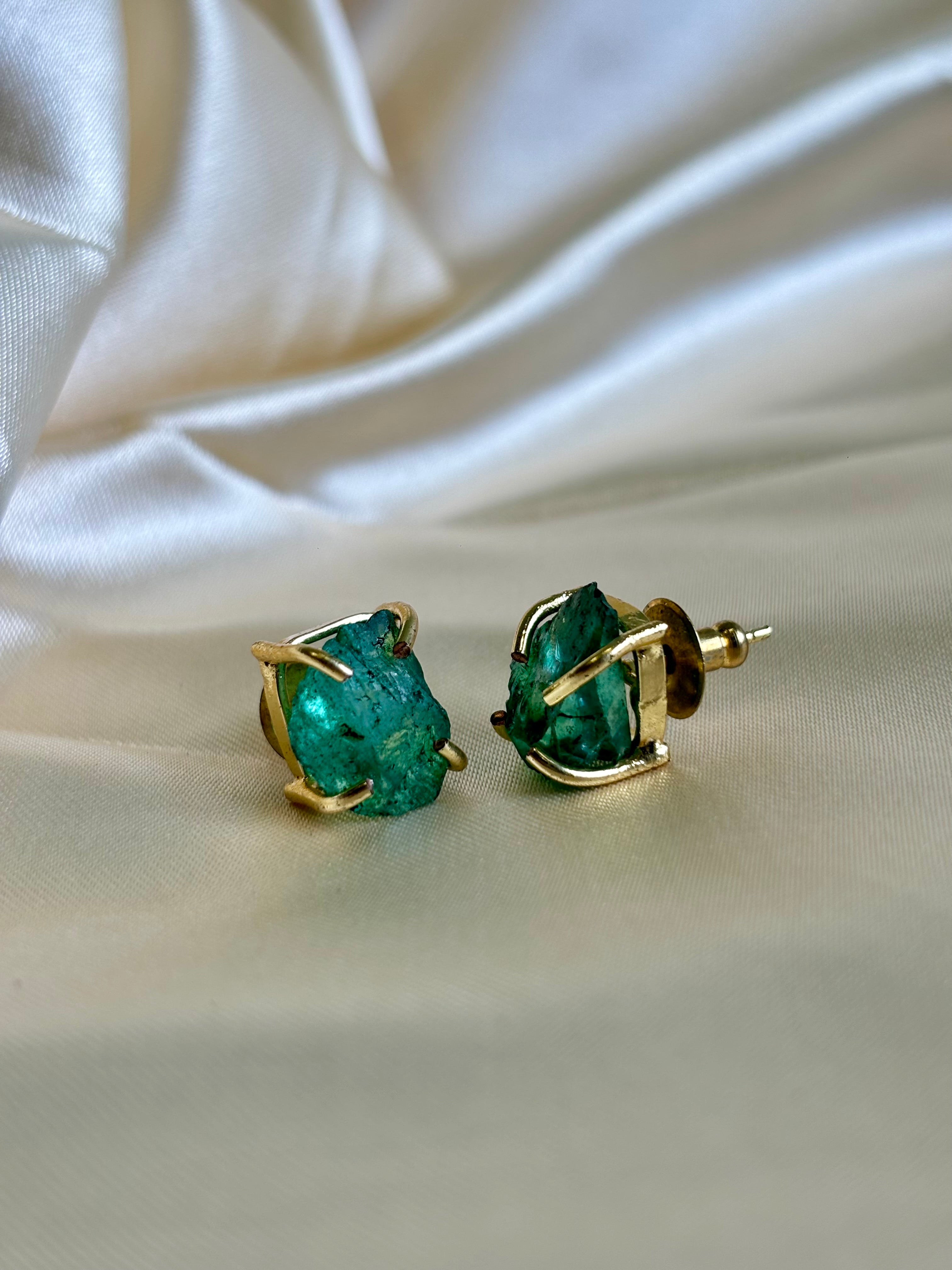 Green Amethyst Quartz Brass Studs