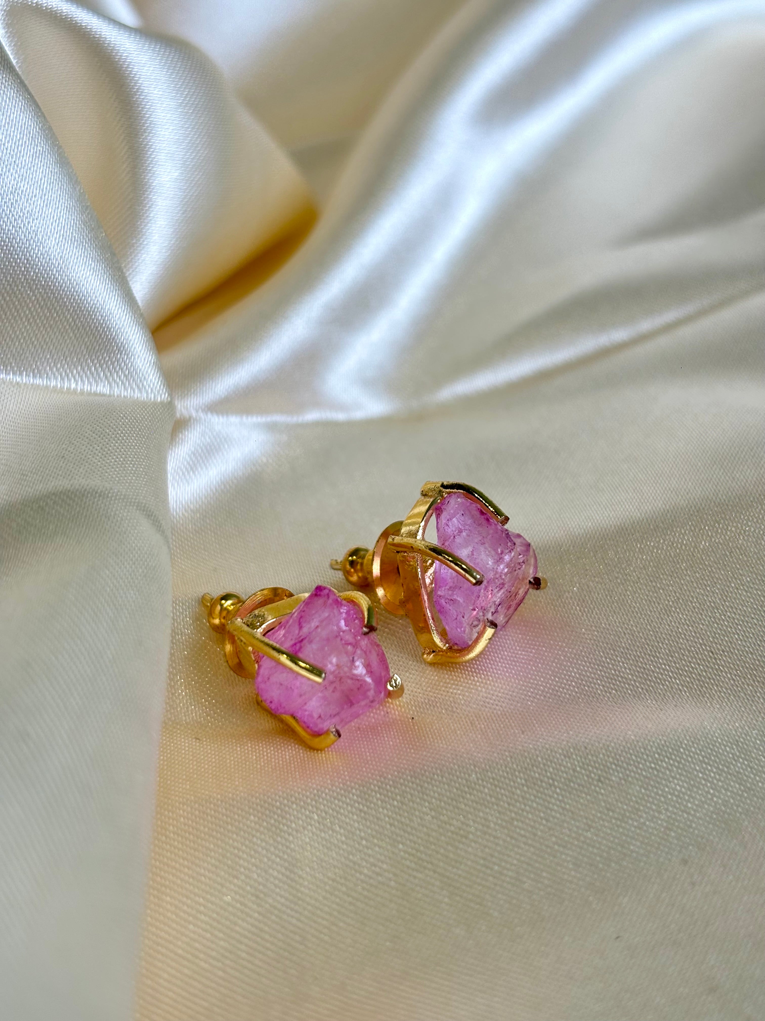 Rose Quartz Brass Studs